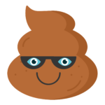 Cute poop emoticon with glass